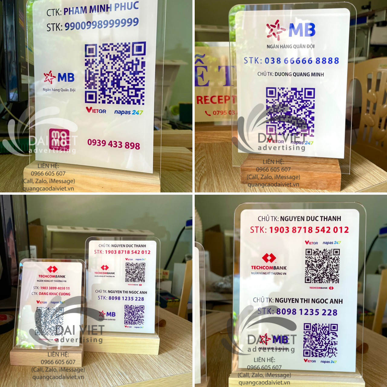 Bảng ghi STK ngân hàng cho các shop, cửa hàng tiện lợi...
