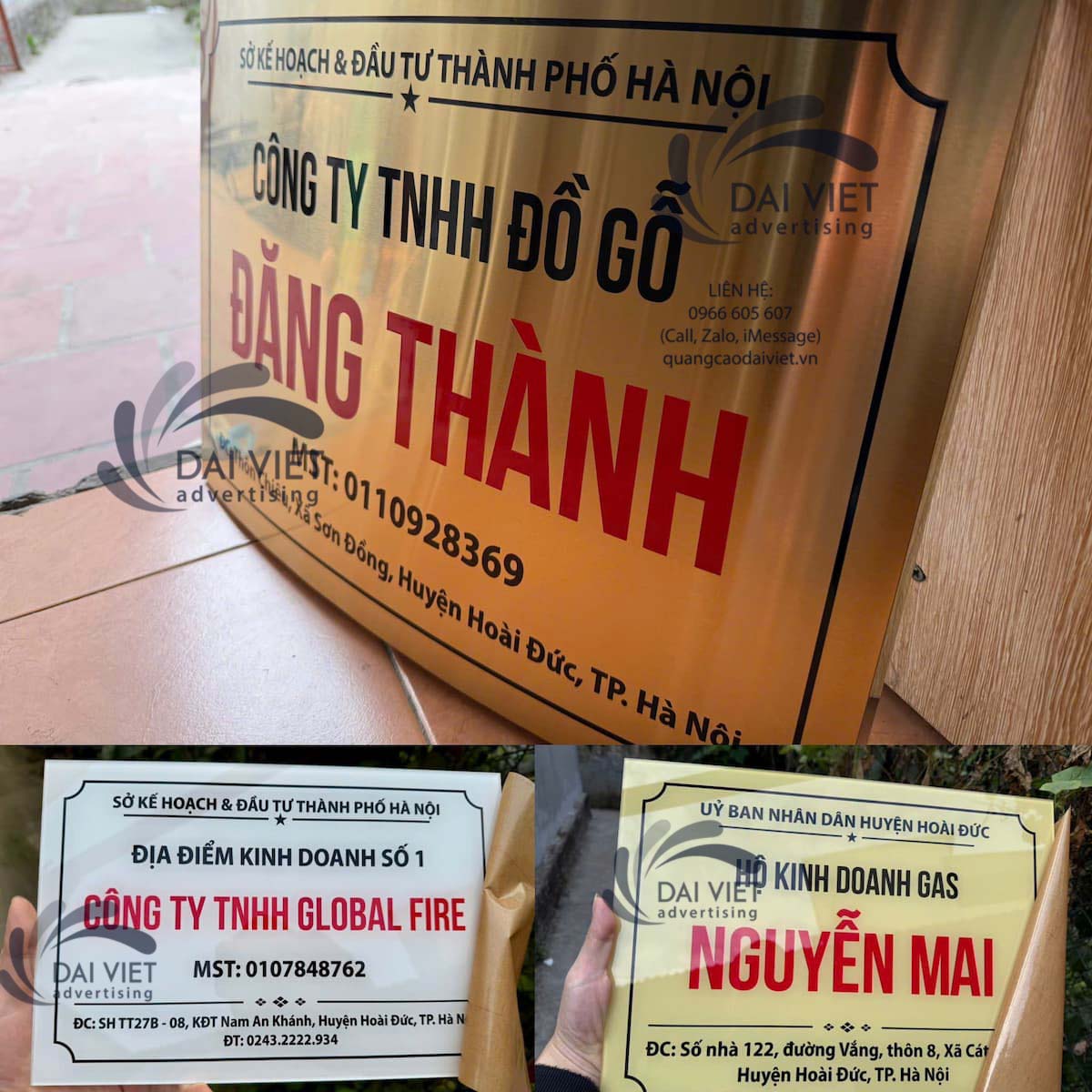 Biển tên công ty gắn tường tại Hoài Đức Biển tên công ty mica gắn tường chắc chắn, nội dung đầy đủ theo quy định, sản xuất trực tiếp tại xưởng phục vụ khách hàng Hoài Đức.