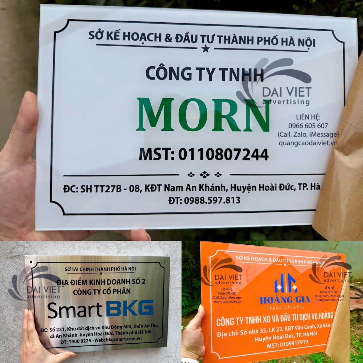 Mẫu biển công ty tại An Khánh – Hoài Đức Mẫu biển công ty mica dán decal, thiết kế đơn giản, giá rẻ, phù hợp văn phòng và hộ kinh doanh tại An Khánh, Hoài Đức.