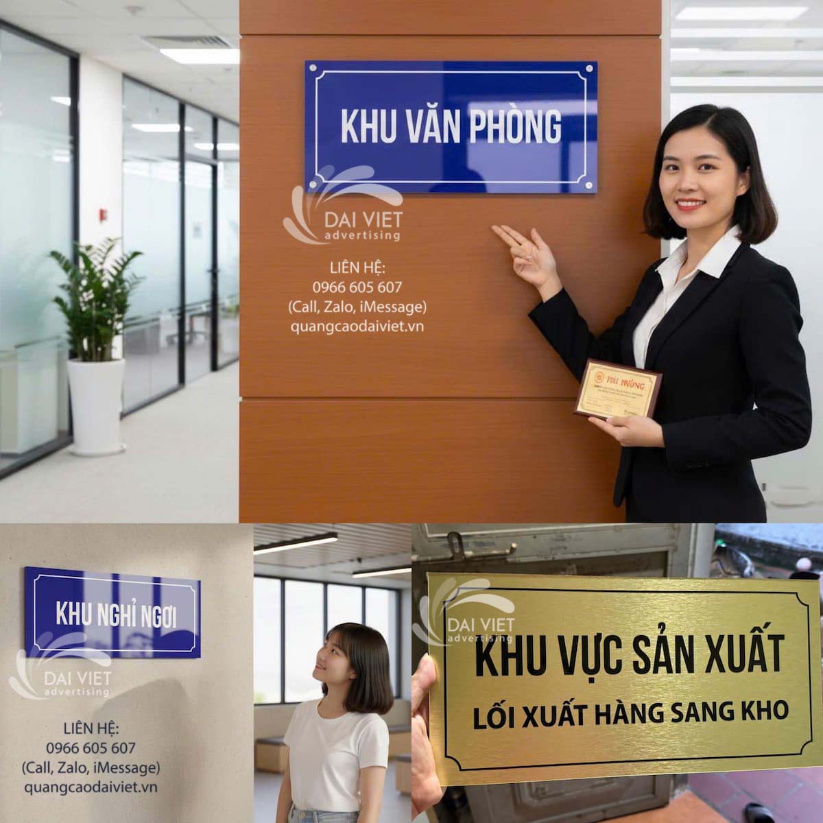 Mẫu biển phân khu không gian làm việc Biển phân khu rõ ràng giúp quản lý không gian hiệu quả trong văn phòng và nhà xưởng.